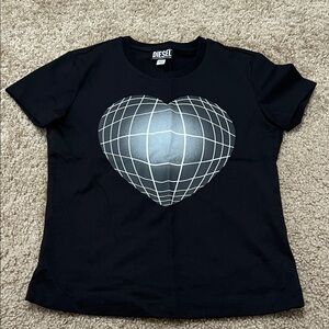 Diesel Black Tee with Silver Grid Heart
